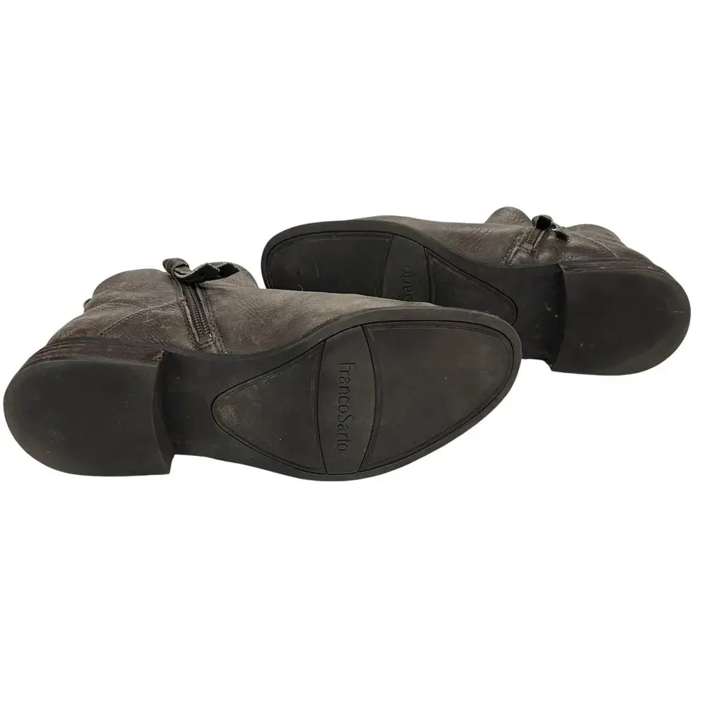 Modern Vintage Gray Leather Ankle Boots Franco Sarto Minimalist Chic Size 8.5‎